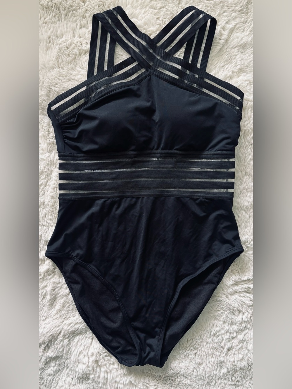 Hilor One Piece Black Crossover Swimsuit Hollow Bathing Suit Size: Medium - Picture 3 of 5